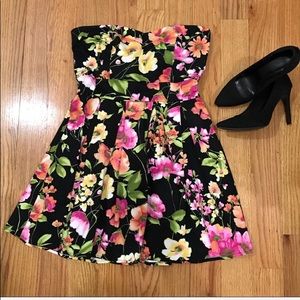Strapless Multicolored Floral Dress